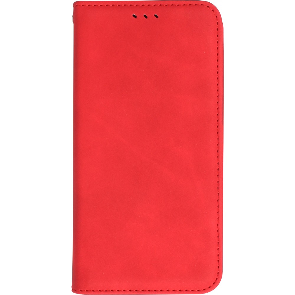 Etui cuir iPhone 13 - Flip Wallet vintage avec fermeture aimantée et compartiment cartes - Rouge