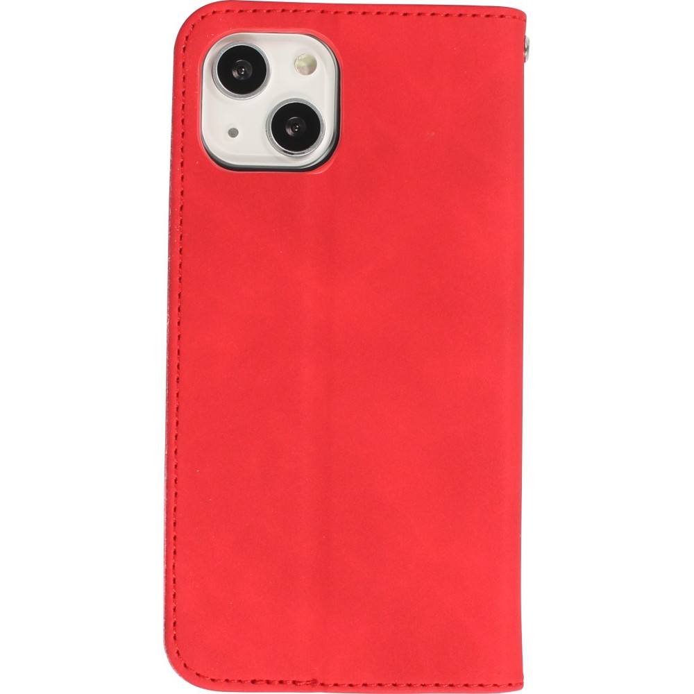 Etui cuir iPhone 13 - Flip Wallet vintage avec fermeture aimantée et compartiment cartes - Rouge