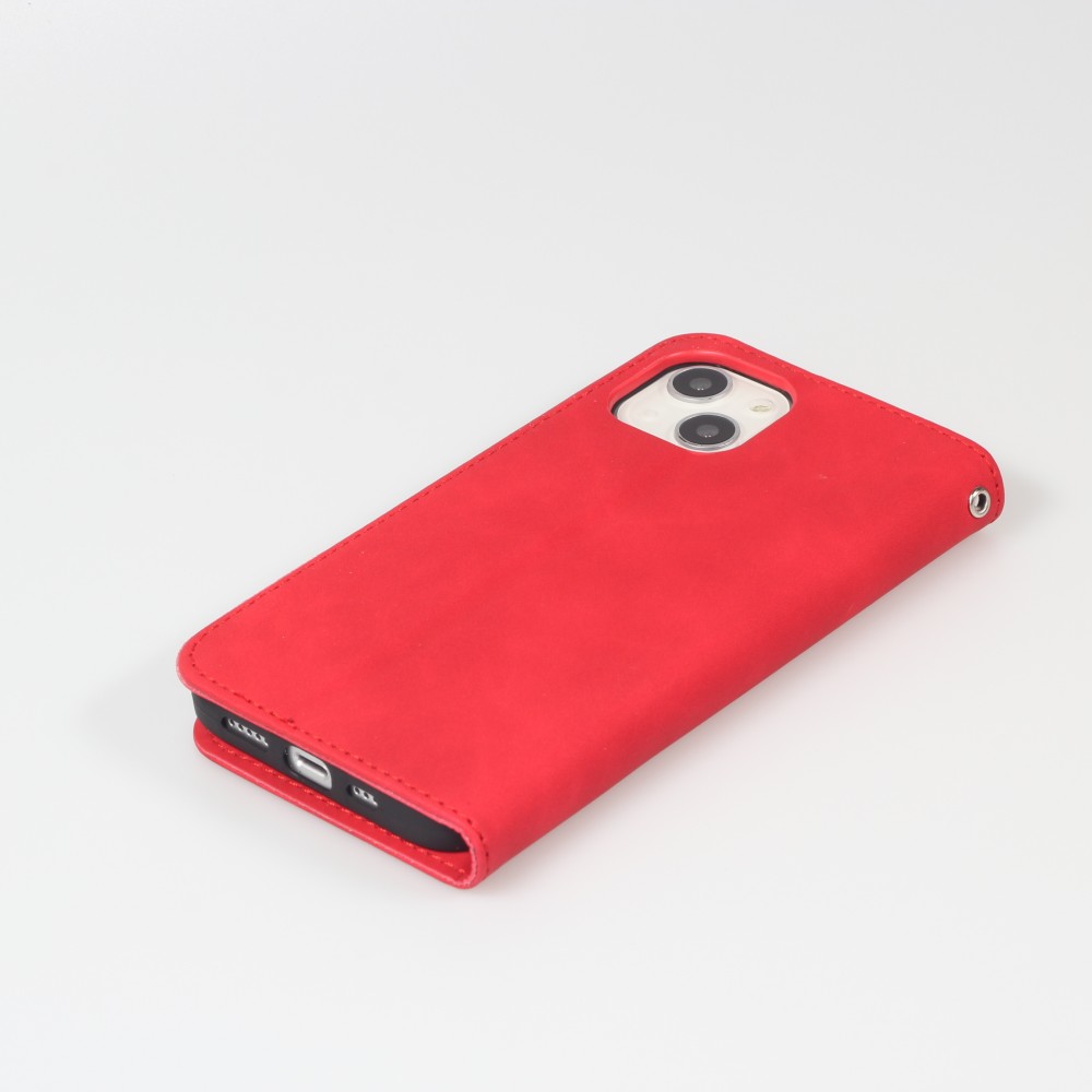 iPhone 15 Plus Leder Tasche - Flip Wallet vintage mit Magnetverschluss und Kartenhalter - Rot