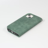 Etui cuir iPhone 13 - Flip Wallet vintage avec fermeture aimantée et compartiment cartes - Vert foncé
