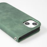 Etui cuir iPhone 15 Plus - Flip Wallet vintage avec fermeture aimantée et compartiment cartes - Vert foncé