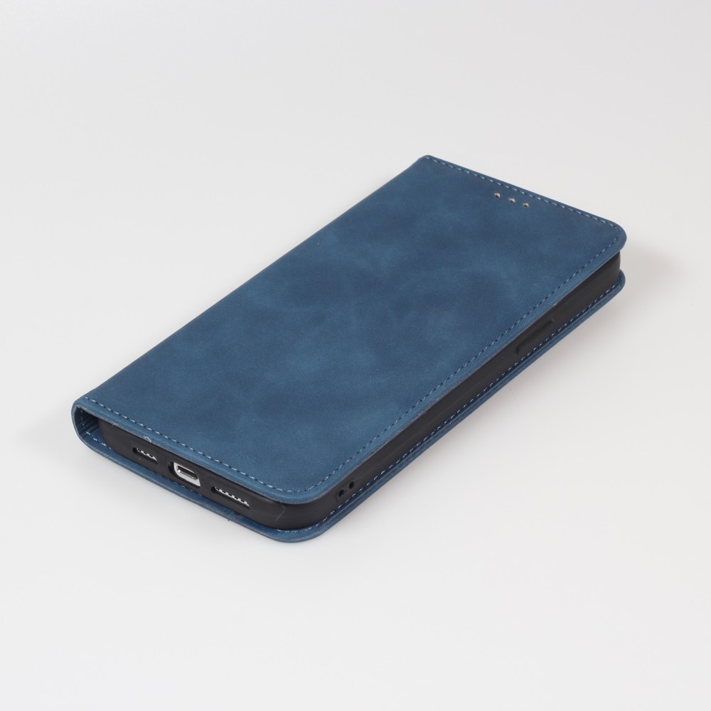Etui cuir iPhone 13 Pro - Flip Wallet vintage avec fermeture aimantée et compartiment cartes - Bleu