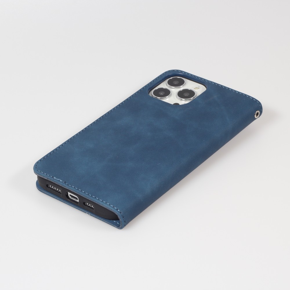 Leder Tasche Case iPhone 13 Pro - Flip Wallet vintage mit Magnetverschluss und Kartenhalter - Blau