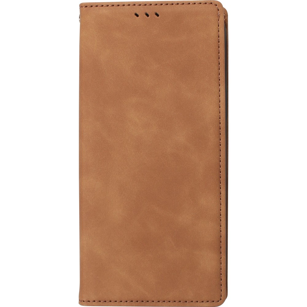 Etui cuir iPhone 16e - Flip Wallet vintage avec fermeture aimantée et compartiment cartes - Brun