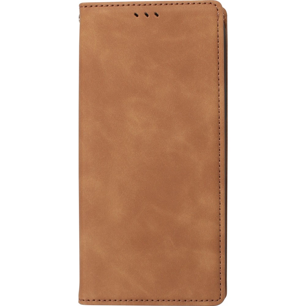 Etui cuir iPhone 15 Pro - Flip Wallet vintage avec fermeture aimantée et compartiment cartes - Brun