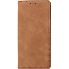 Etui cuir iPhone 15 Pro - Flip Wallet vintage avec fermeture aimantée et compartiment cartes - Brun