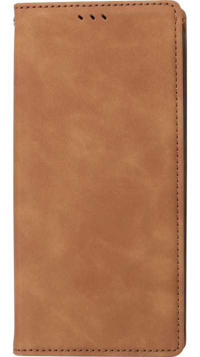 Etui cuir iPhone 16e - Flip Wallet vintage avec fermeture aimantée et compartiment cartes - Brun