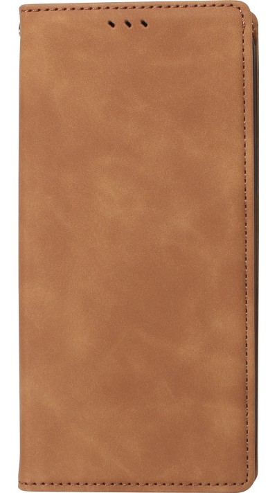 Etui cuir iPhone 15 Pro - Flip Wallet vintage avec fermeture aimantée et compartiment cartes - Brun