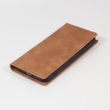Etui cuir iPhone 16e - Flip Wallet vintage avec fermeture aimantée et compartiment cartes - Brun