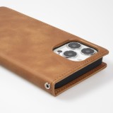 Etui cuir iPhone 16e - Flip Wallet vintage avec fermeture aimantée et compartiment cartes - Brun