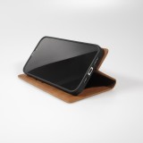 Etui cuir iPhone 16e - Flip Wallet vintage avec fermeture aimantée et compartiment cartes - Brun