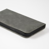 Leder Tasche Case iPhone 15 Pro - Flip Wallet vintage mit Magnetverschluss und Kartenhalter - Grau
