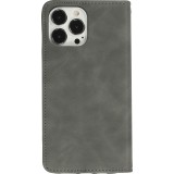 Leder Tasche Case iPhone 13 Pro - Flip Wallet vintage mit Magnetverschluss und Kartenhalter - Grau