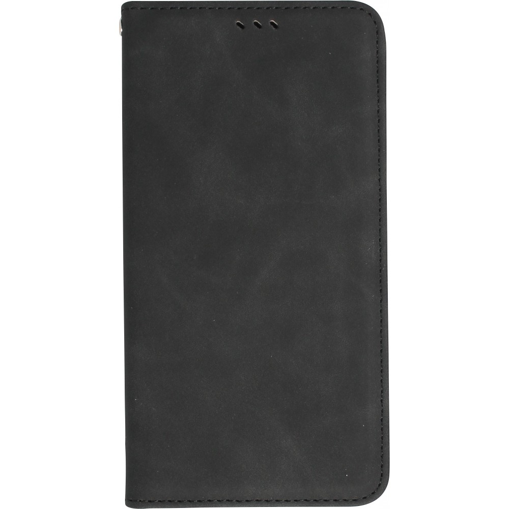 Etui cuir iPhone 15 Pro Max - Flip Wallet vintage avec fermeture aimantée et compartiment cartes - Noir