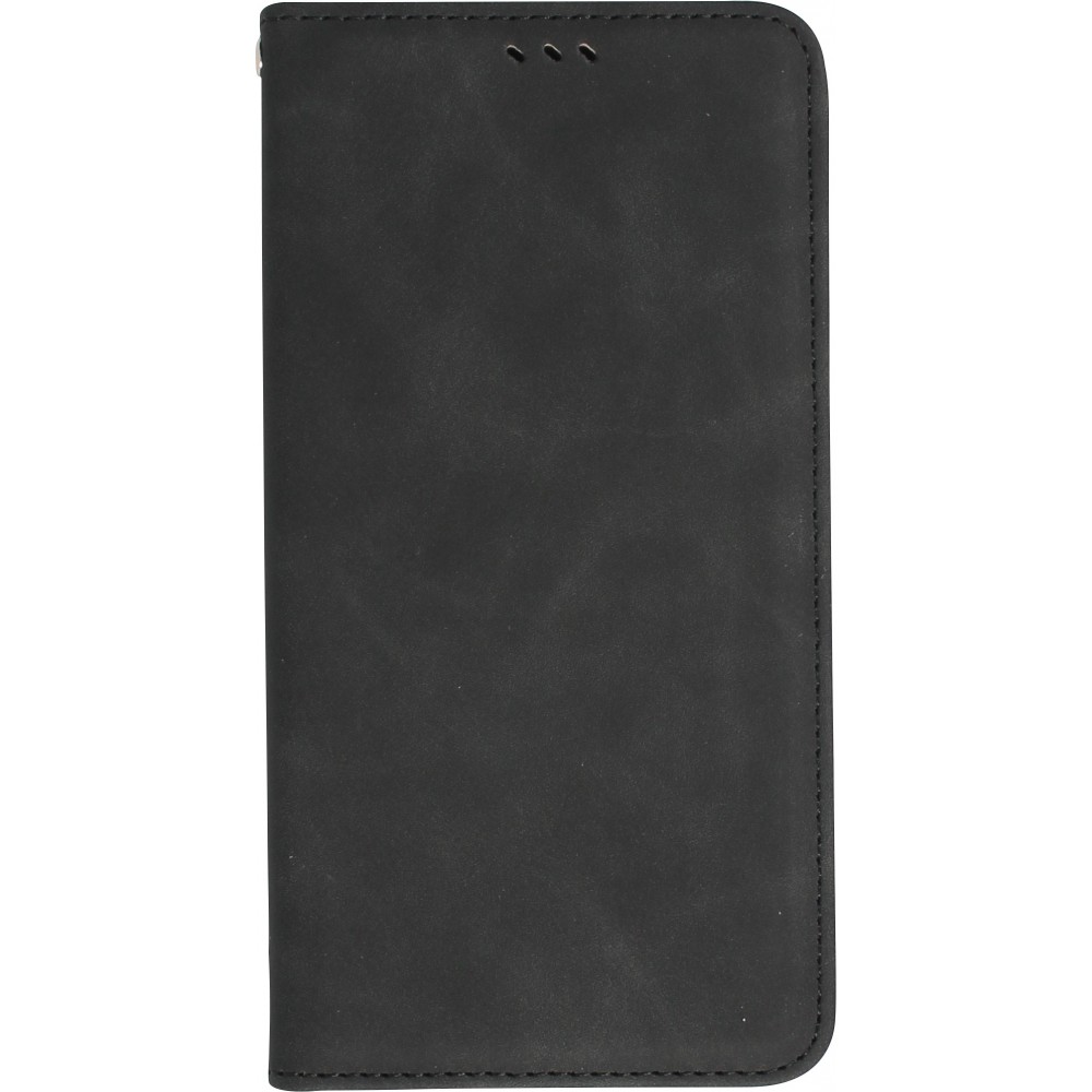 iPhone 16e Leder Tasche - Flip Wallet vintage mit Magnetverschluss und Kartenhalter - Schwarz