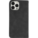 iPhone 15 Pro Max Leder Tasche - Flip Wallet vintage mit Magnetverschluss und Kartenhalter - Schwarz