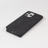 iPhone 16e Leder Tasche - Flip Wallet vintage mit Magnetverschluss und Kartenhalter - Schwarz