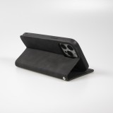 iPhone 16e Leder Tasche - Flip Wallet vintage mit Magnetverschluss und Kartenhalter - Schwarz