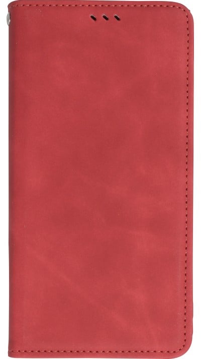 Etui cuir iPhone 15 Pro - Flip Wallet vintage avec fermeture aimantée et compartiment cartes - Rouge