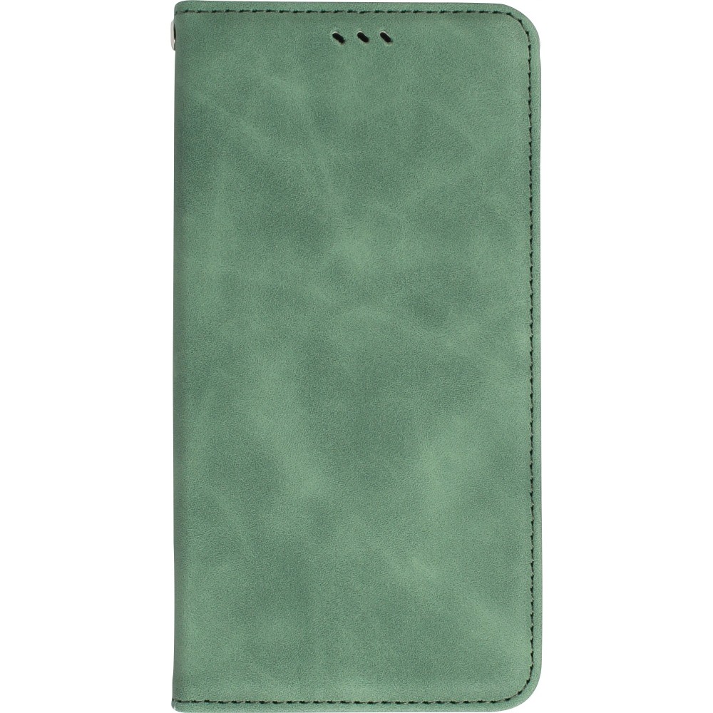 Etui cuir iPhone 16e - Flip Wallet vintage avec fermeture aimantée et compartiment cartes - Vert foncé