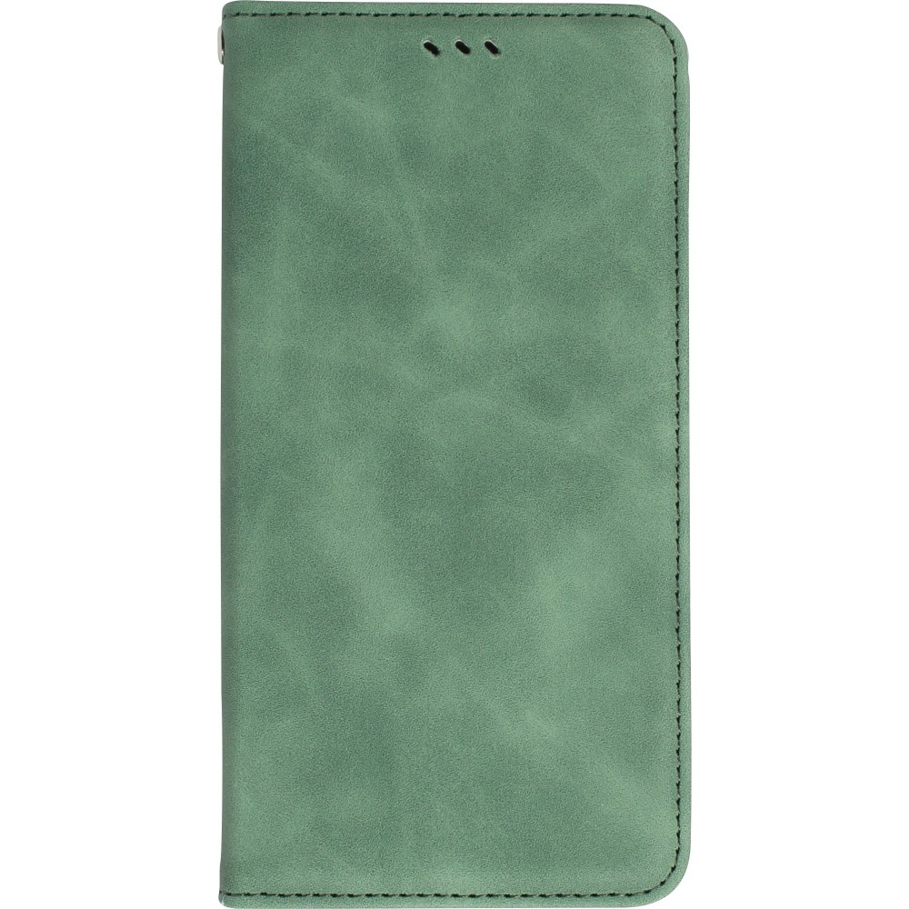 Etui cuir iPhone 15 Pro Max - Flip Wallet vintage avec fermeture aimantée et compartiment cartes - Vert foncé