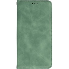 Etui cuir iPhone 15 Pro Max - Flip Wallet vintage avec fermeture aimantée et compartiment cartes - Vert foncé