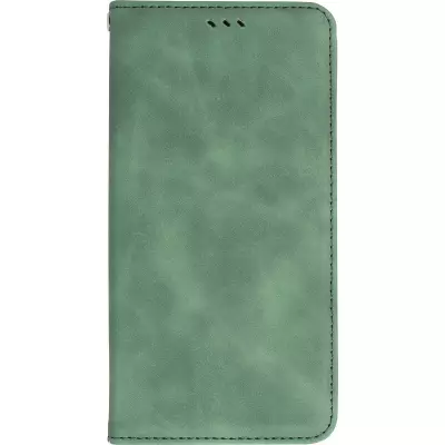 Etui cuir iPhone 17e / 16e - Flip Wallet vintage avec fermeture aimantée et compartiment cartes - Vert foncé
