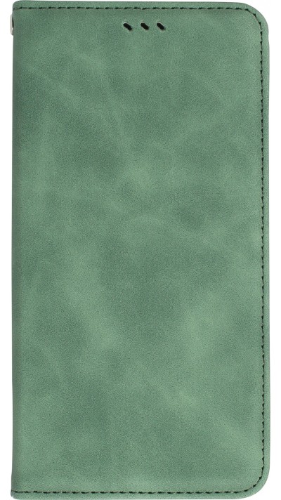 Etui cuir iPhone 16e - Flip Wallet vintage avec fermeture aimantée et compartiment cartes - Vert foncé