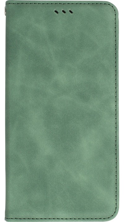 Etui cuir iPhone 13 Pro Max - Flip Wallet vintage avec fermeture aimantée et compartiment cartes - Vert foncé