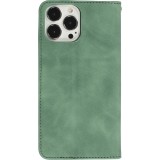 Etui cuir iPhone 15 Pro Max - Flip Wallet vintage avec fermeture aimantée et compartiment cartes - Vert foncé