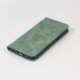 Etui cuir iPhone 15 Pro Max - Flip Wallet vintage avec fermeture aimantée et compartiment cartes - Vert foncé