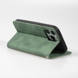 Etui cuir iPhone 13 Pro - Flip Wallet vintage avec fermeture aimantée et compartiment cartes - Vert foncé