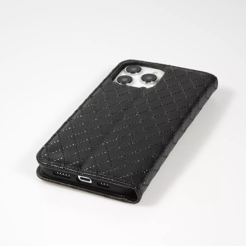 iPhone 14 Pro Leder Tasche - Flip Wallet prestige Design - Schwarz