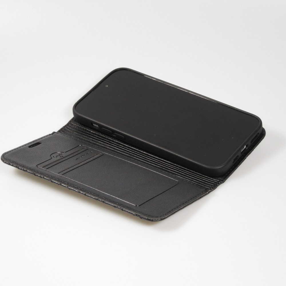 Etui cuir iPhone 14 Pro - Flip Wallet design prestige - Noir