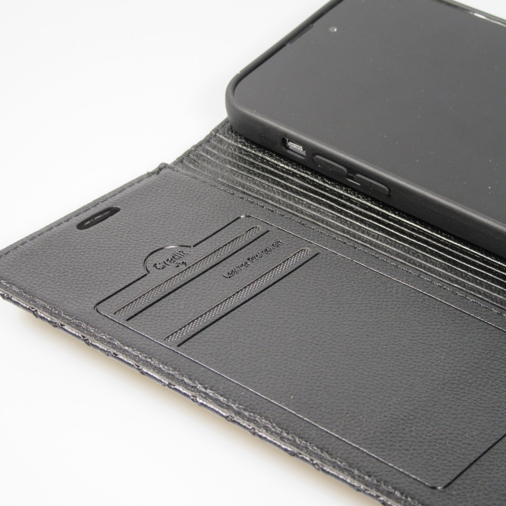 iPhone 14 Pro Max Leder Tasche - Flip Wallet prestige Design - Schwarz