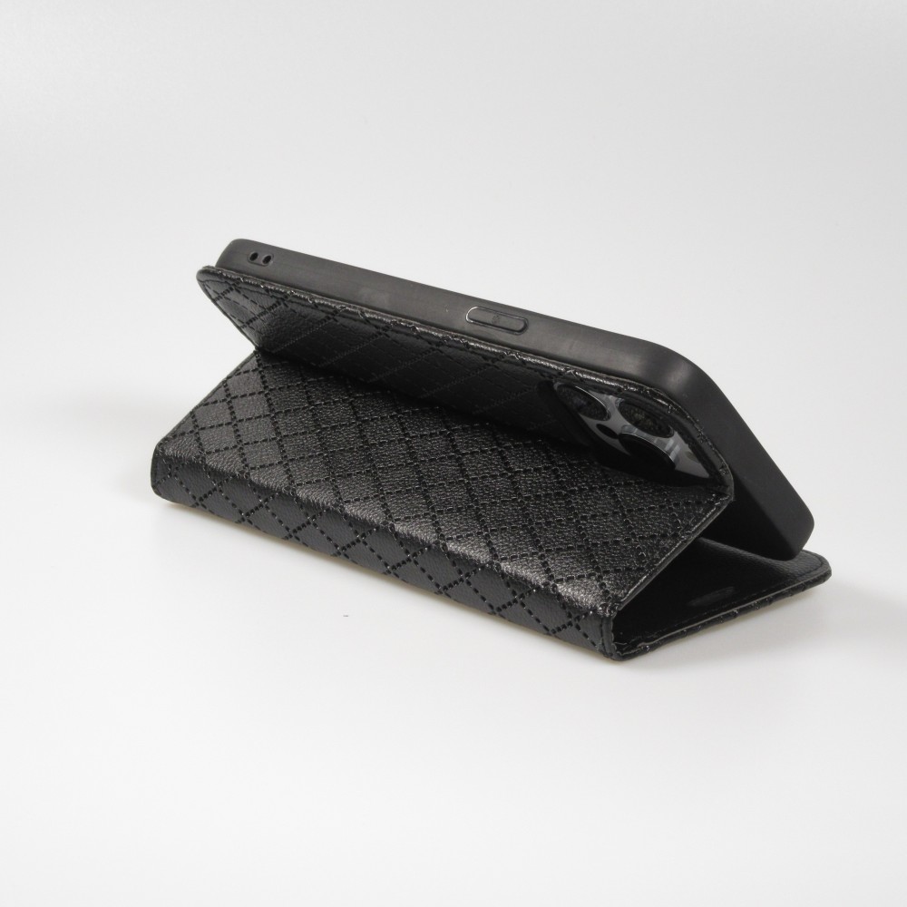 iPhone 14 Pro Leder Tasche - Flip Wallet prestige Design - Schwarz