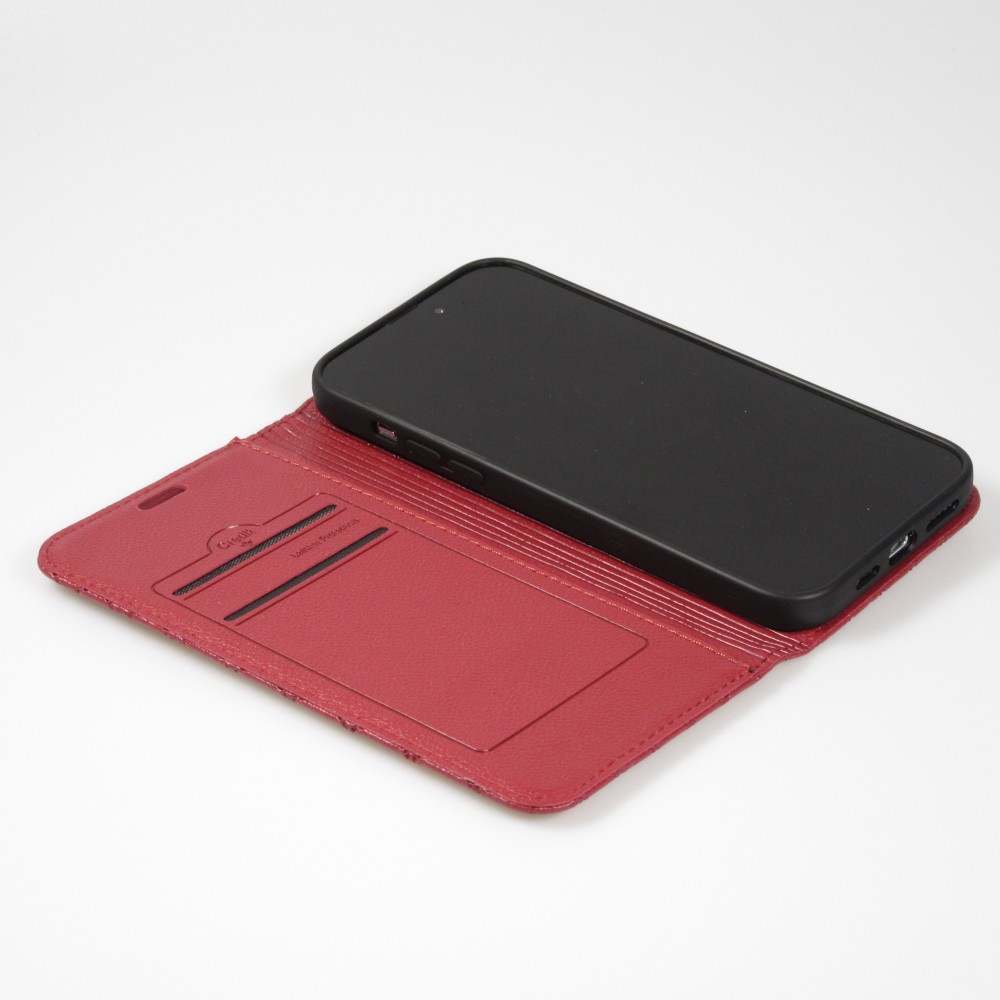iPhone 14 Pro Max Leder Tasche - Flip Wallet prestige Design - Rot