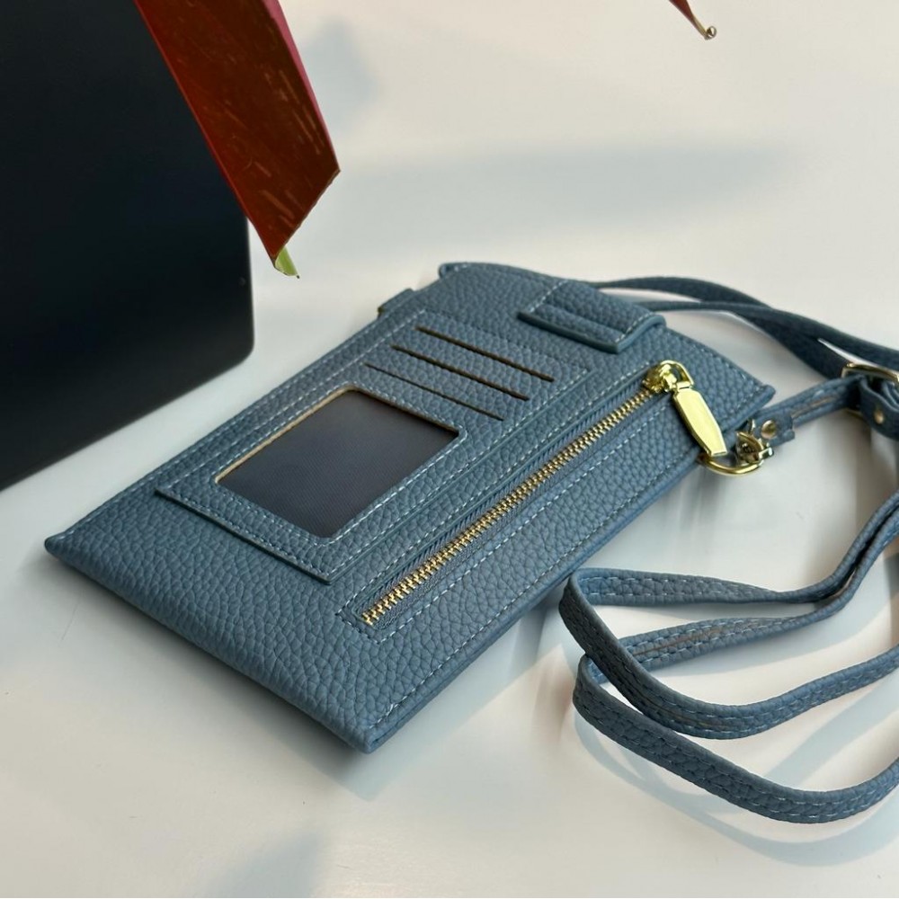 Elegantes umhänge Etui universel für Smartphone bis 6.7 Zoll aus Kunstleder mit Brieftasche - Blau