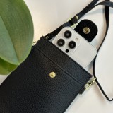 Elegantes umhänge Etui universel für Smartphone bis 6.7 Zoll aus Kunstleder mit Brieftasche - Schwarz