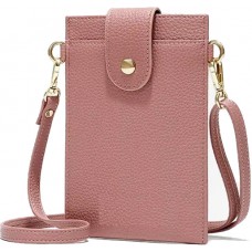 Elegantes umhänge Etui universel für Smartphone bis 6.7 Zoll aus Kunstleder mit Brieftasche - Rosa