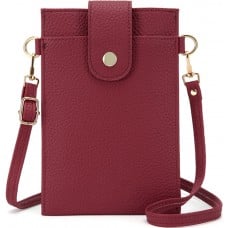 Elegantes umhänge Etui universel für Smartphone bis 6.7 Zoll aus Kunstleder mit Brieftasche - Rot