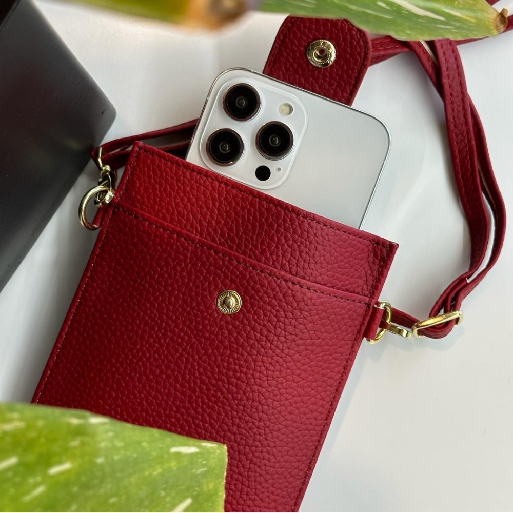 Etui universel élégant pour smartphone jusqu'à 6,7 pouces en similicuir avec portefeuille - Rouge