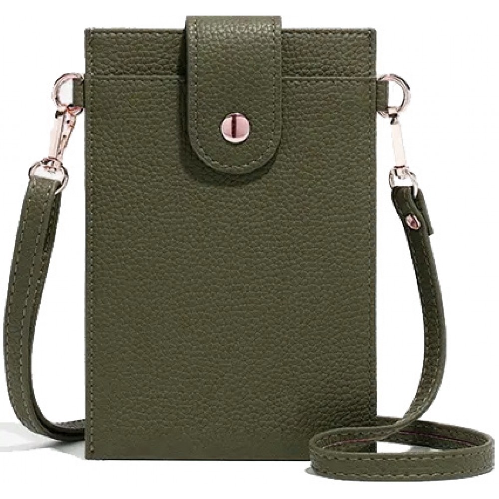 Elegantes umhänge Etui universel für Smartphone bis 6.7 Zoll aus Kunstleder mit Brieftasche - Grün