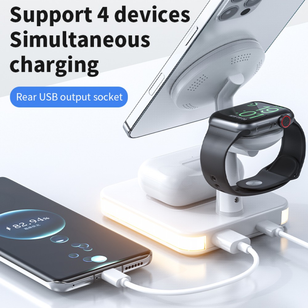 Fast Charge 4 in 1 Wireless Ladestation inkl. MagSafe + LED Licht