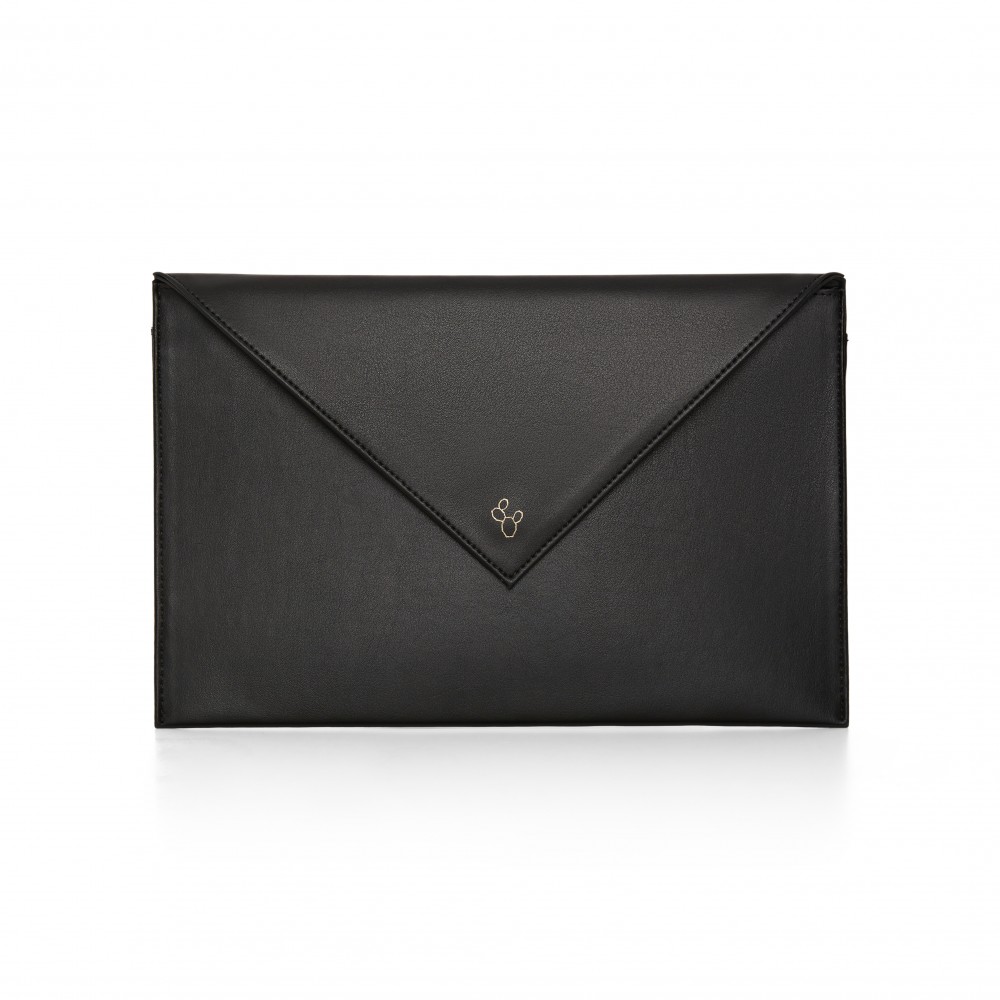 First Pochette Mini-Handtasche aus echtem Kaktusleder und 2 integrierten Riemen - Schwarz