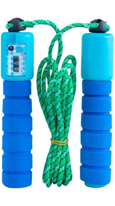 Fitness corde à sauter PVC Soft-touch poignées avec compteur intégré - Bleu