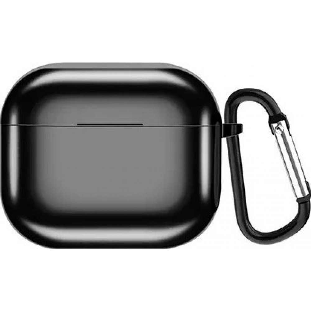 AirPods 3 Case Hülle - Shiny Silikon galvanisierend TPU Hülle mit Karabiner - Schwarz