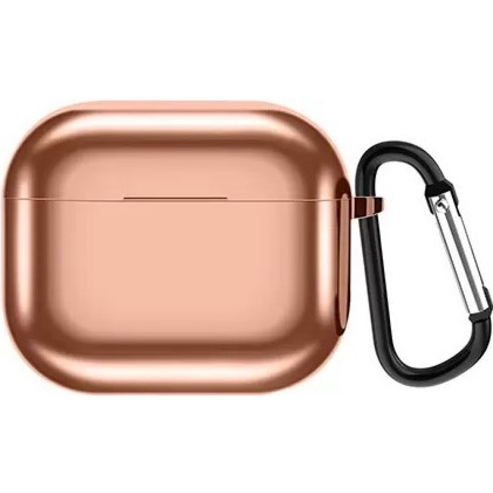 Fourre AirPods 3 - Shiny coque silicone electroplate TPU avec mousqueton - Or rose
