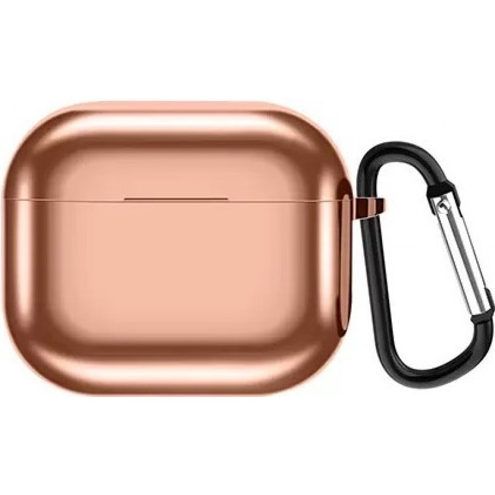 AirPods 3 Case Hülle - Shiny Silikon galvanisierend TPU Hülle mit Karabiner - Rosa gold