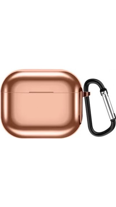 AirPods 3 Case Hülle - Shiny Silikon galvanisierend TPU Hülle mit Karabiner - Rosa gold